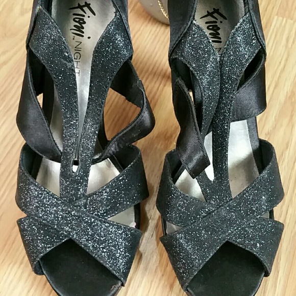 FIONI Night Black Shimmer Satin Heels - Picture 7 of 8